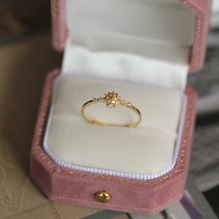 Goldtutu 雪花形水晶戒指,極簡主義,簡約堆疊戒指,9K,純K金,kj505
