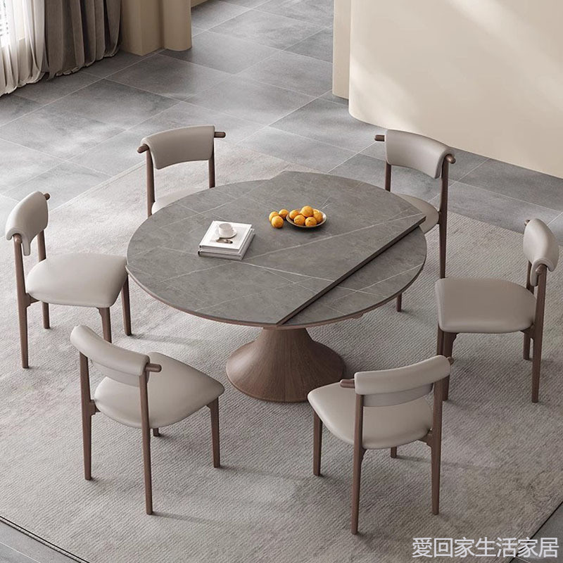&lt;免運費&gt;餐桌 飯桌 北歐岩板餐桌 方變圓桌 可伸縮 現代簡約實木方圓兩用可拉伸折疊桌椅 餐桌椅組合