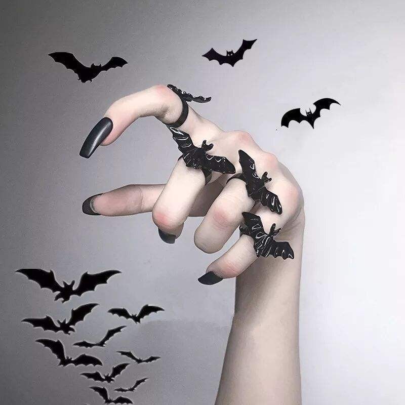 萬聖節黑色蝙蝠戒指服飾道具拍照用品暗黑哥特風派對裝飾品個性