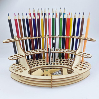 DIY木製鉛筆架油畫筆收納置物架雷射鵰刻Pencil holder