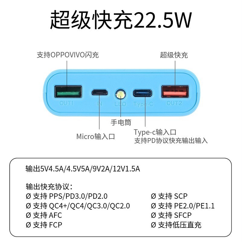 現貨  超級快充QC3.0移動電源6節免焊接套件DIY套料充電寶外殼18650盒子