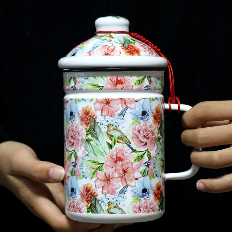 新品熱銷 搪瓷茶杯帶304茶漏網漏帶過濾網水杯老式鐵瓷水缸中式泡茶