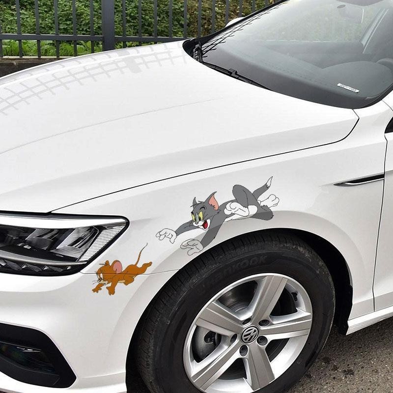汽車電動機車貼紙貓和老鼠車身車門個性貼畫遮擋劃痕改裝裝飾貼