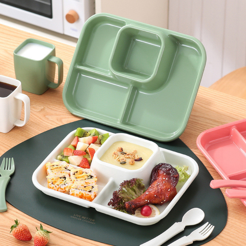 分格餐盤學生兒童四格家用飯盤一人食可微波爐加熱分隔塑膠快餐盤