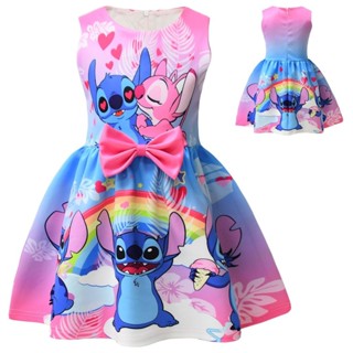 Lilo & Stitch 女童連衣裙服裝迪士尼新衣服角色扮演萬聖節兒童生日派對卡通印花兒童連衣裙