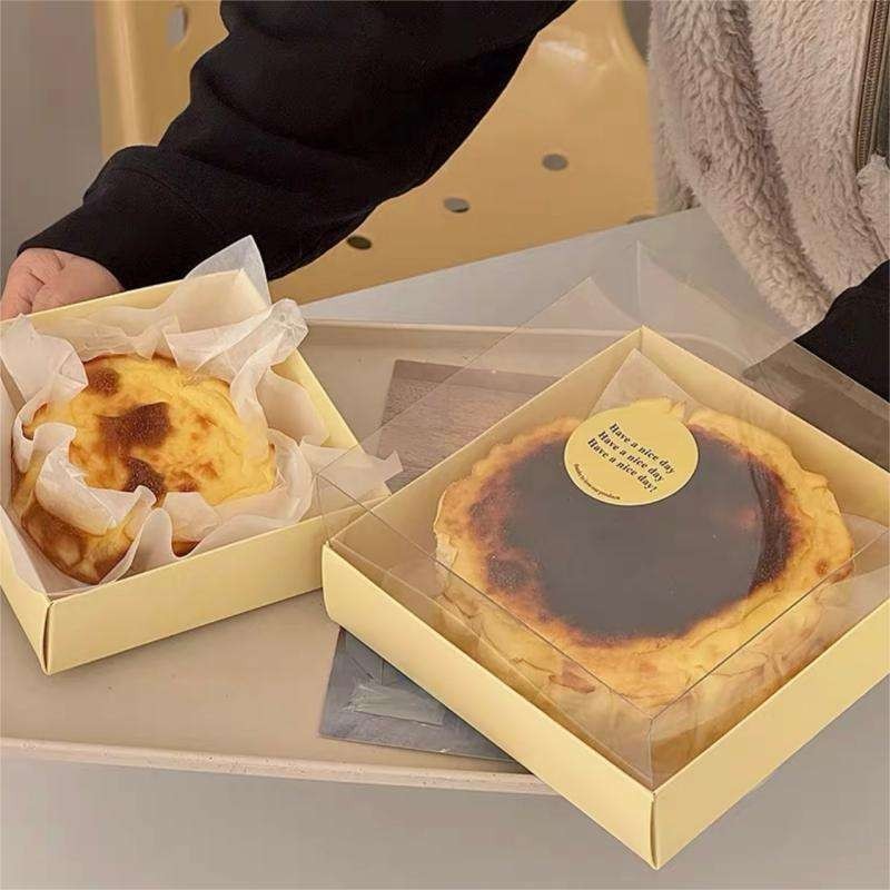 透明蓋淡黃色方形蛋糕盒 4吋 6吋 巴斯克蛋糕盒 輕乳酪蛋糕盒 點心盒 蛋糕盒 餅乾盒 達克瓦茲 瑪德蓮