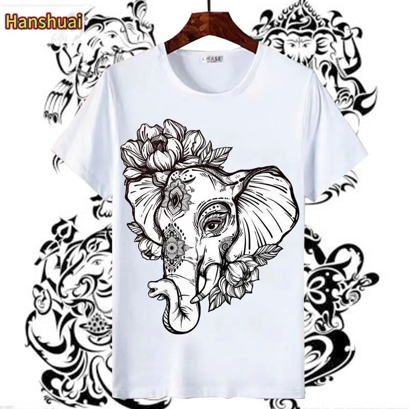 524c 泰國神像大象短袖 T恤 紋身佛教文化三面佛衣服社會人精神小夥衣服