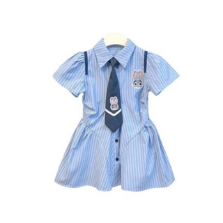 女童夏季學院風洋裝新款兒童Polo領短袖襯衫裙寶寶夏裝裙子