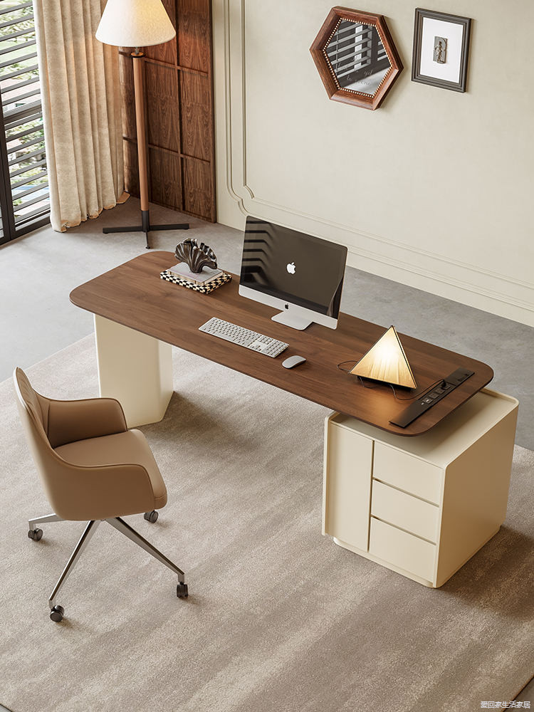 &lt;免運費&gt;書桌 實木書桌 現代極簡家用客廳書房辦公桌胡桃木飾面烤漆 電腦桌