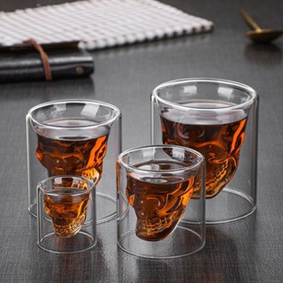 新品熱銷 創意網紅雙層玻璃骷髏頭杯ins咖啡杯雞尾酒杯異形個性酒杯玻璃杯