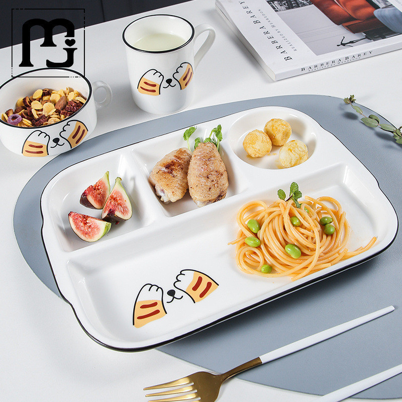 分餐陶瓷分隔餐盤家用兒童分格陶瓷盤子減脂一人食餐具套裝飯菜翊