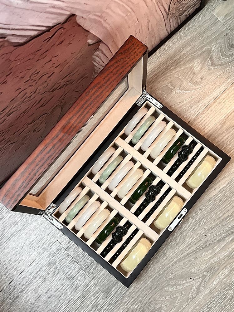 木質高級手鐲盒翡翠玉鐲收納盒子24位手鐲箱玉器金鐲子展示整理盒