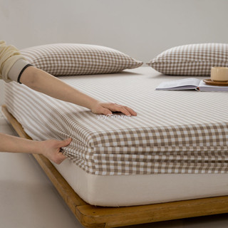 【台灣出貨】 日式格子床單單件水洗棉床罩單人學生宿舍席夢思床墊套全包圍床單