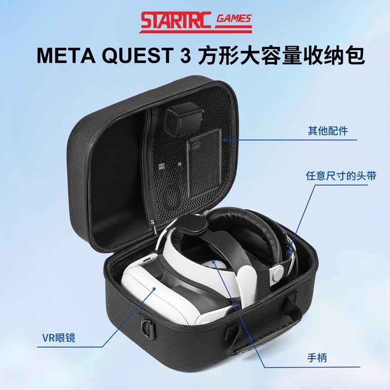 適用於meta quest3收納包PSVR2精英頭戴bobo延長手柄收納配件充電寶充電數據線Meta Quest Pro