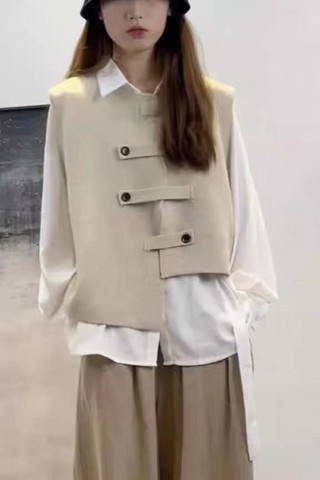早秋不規則羊毛針織馬甲 背心 女春秋外搭加厚馬夾 無袖疊穿小外套上衣