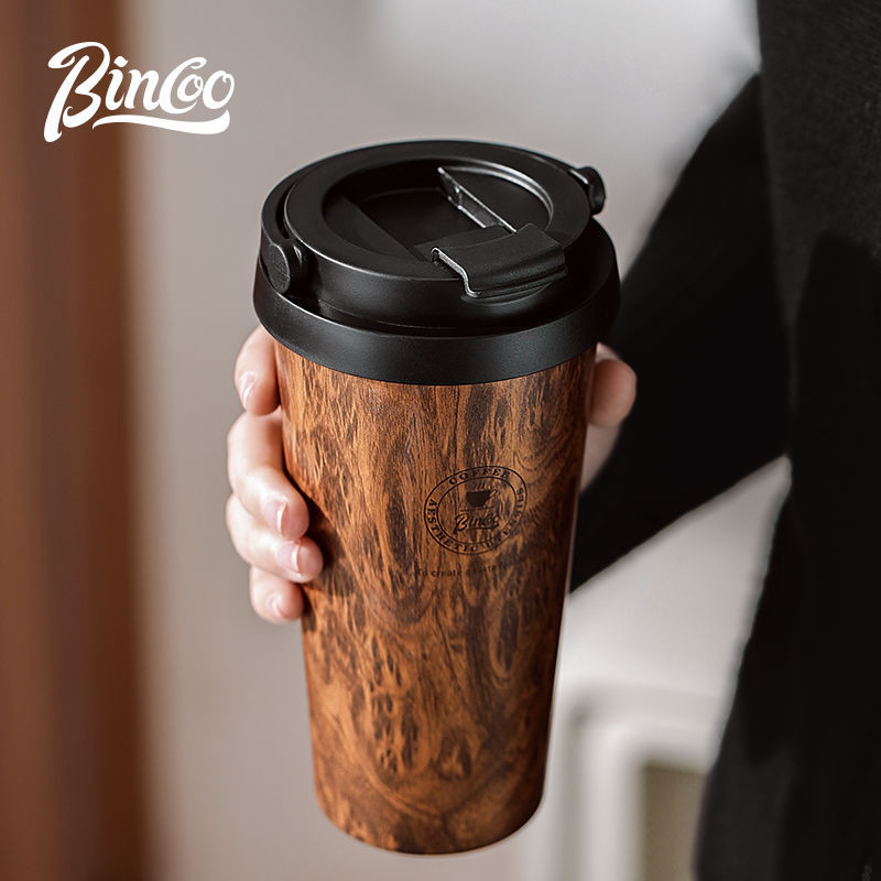 ✨✨ Bincoo復古木紋保溫杯咖啡杯隨行高顏值大容量男女生便攜車載水杯