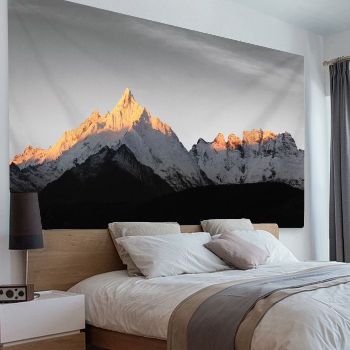 日照金山背景布臥室床頭牆面裝飾掛毯梅里雪山掛布牆布免打孔