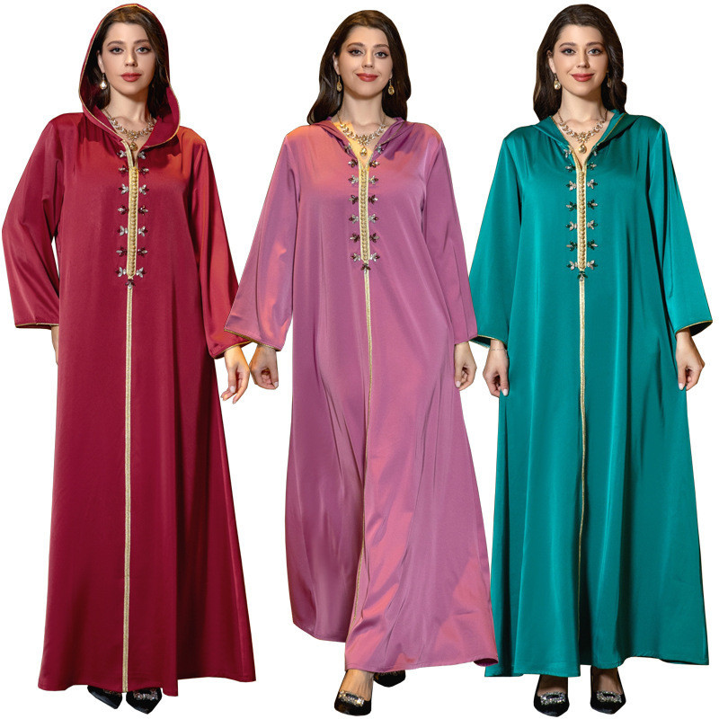 ♞,♘,♙MQ002中東跨境穆斯林長袍緞面釘珠洋裝abaya迪拜輕奢民族晚禮服
