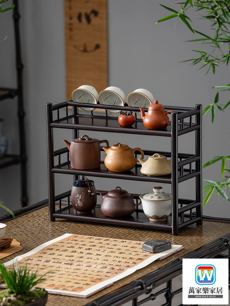 【萬家樂】  茶杯架子茶具收納紫砂壺茶葉擺置物中式桌上型小博古架茶室桌面架