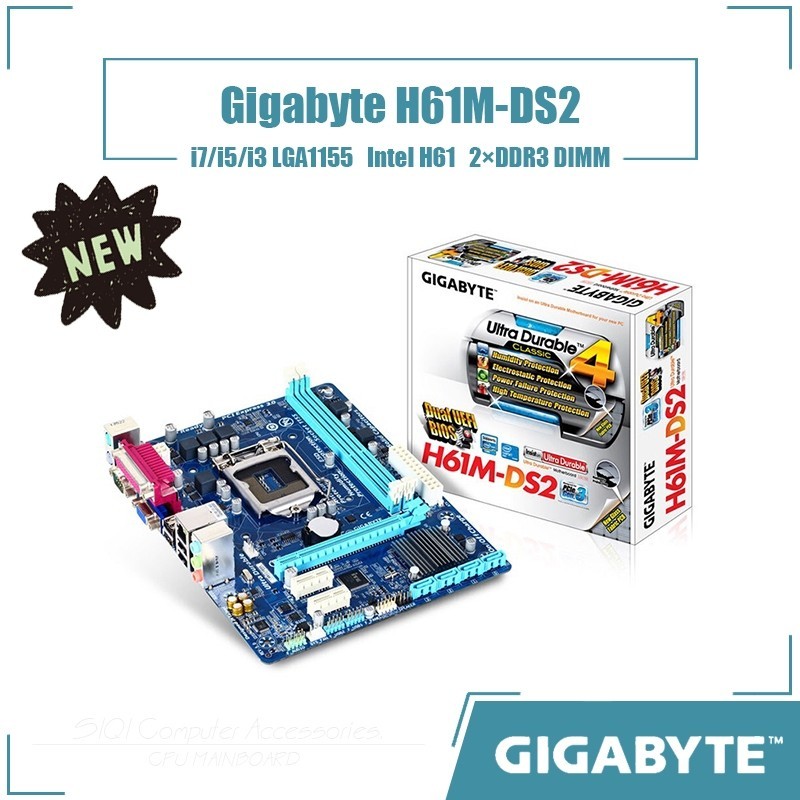 ♞,♘[新] 技嘉 H61M-DS2 台式機主板 LGA 1155 DDR3 16GB 適用於 英特爾 H61