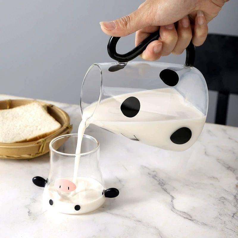【玻璃杯壺套裝】一人用  創意  把手  凉水壺  配牛奶杯  可微波