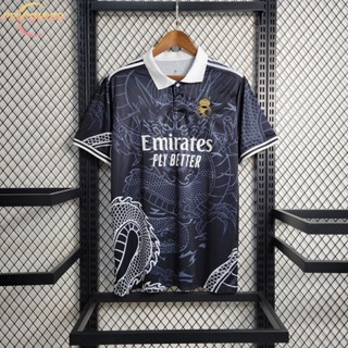 23-24 黑龍特別版足球球衣 Baju 足球球衣皇家馬德里球迷版短袖 Polo 衫大碼 3XL 透氣男士女士兒童