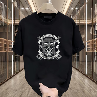 【Oversize】情侶圓領黑色白色2025運動透氣上衣T恤棉T恤街頭穿T男士潮流插畫街頭印花搞笑220Gsm上衣