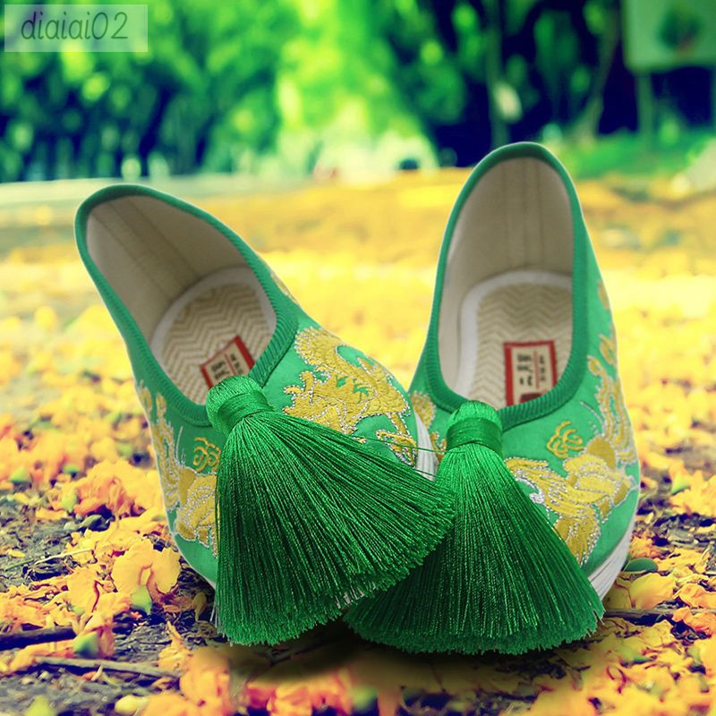 新款新娘鞋子中式婚鞋布鞋龍鳳繡花鞋復古綠色秀禾鞋伴娘