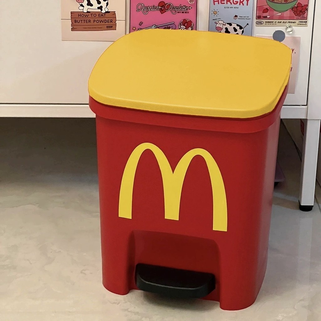 優選 腳踏式卡通網紅色個性創意麥當勞垃圾桶家用臥室可愛帶蓋式衛生桶