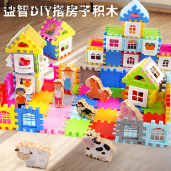 【Huaxing母嬰玩具】 益智DIY搭房子 新款搭建玩具 木製玩具 大顆粒 房子J木 兒童拼裝玩具 幼兒園益智玩具 D
