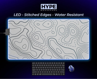 黑白 LED 地形漩渦鼠標墊 - 黑白桌墊、鼠標墊、桌墊、鼠標墊、RGB 照明、大