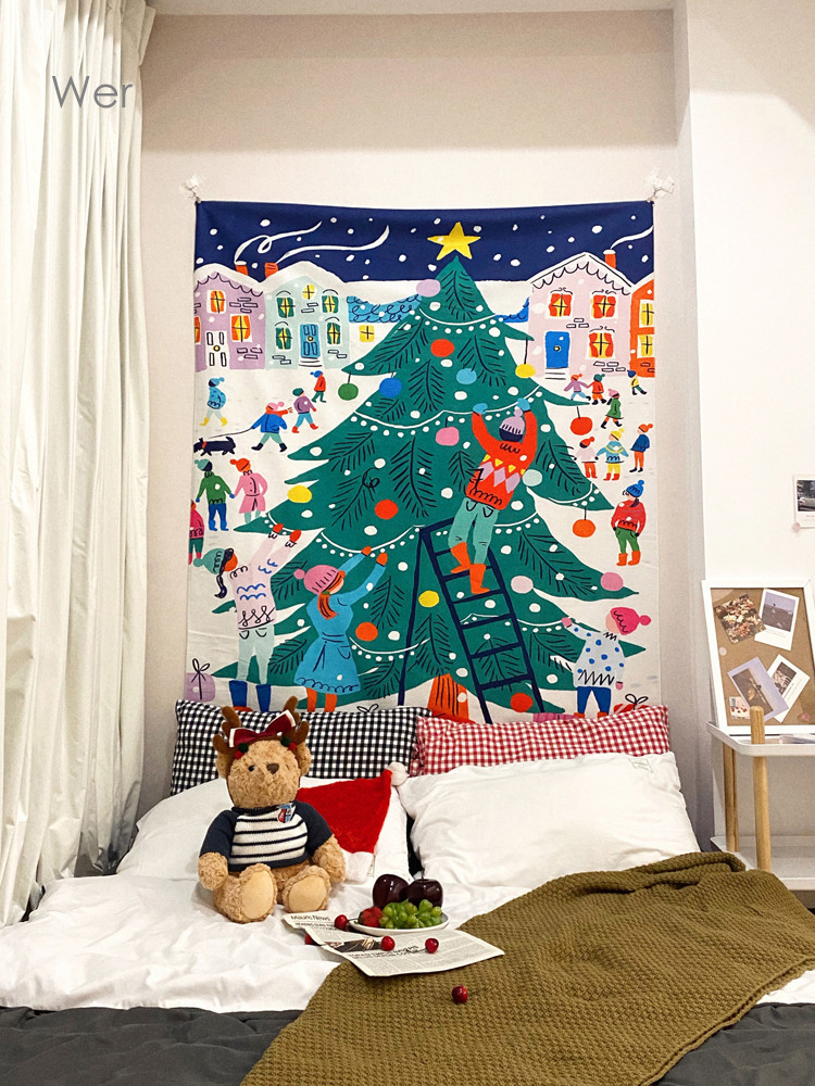 限時免運 溫馨冬日聖誕樹掛布ins臥室房間床頭背景布掛毯 掛布 掛畫 掛毯 房間佈置 背景