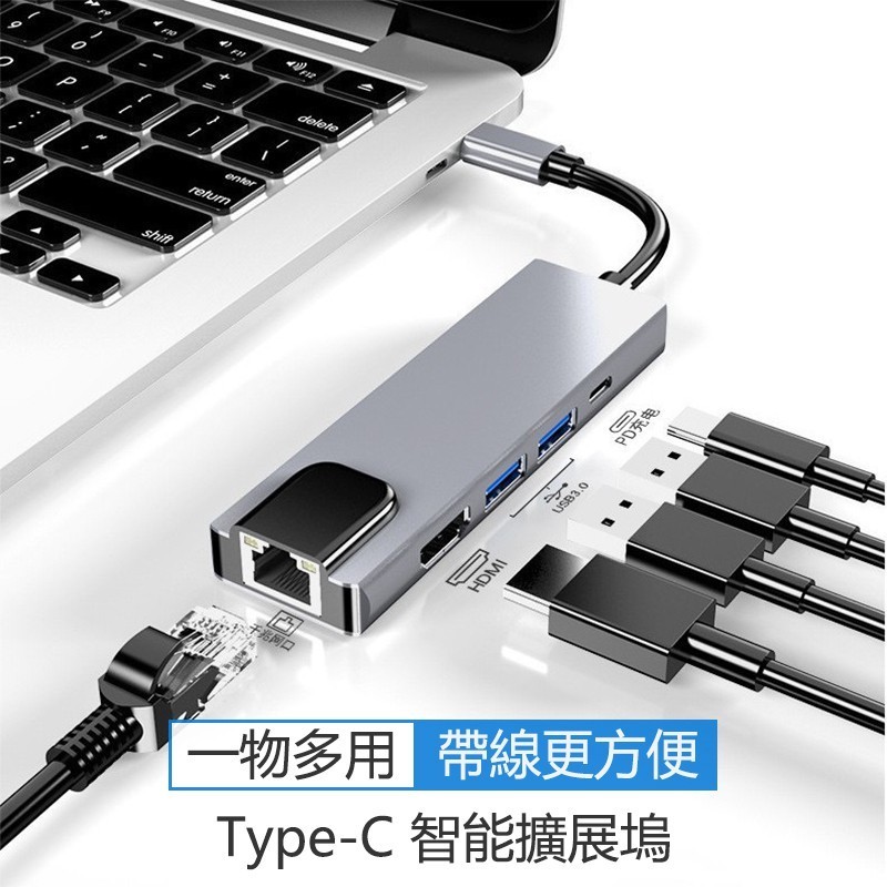 ♞5合1 Type C轉換器 新款 MacBook Pro Air 13吋 擴展器 轉接口 HIDM USB 網線接口