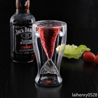 🚚拾木精選🚚 創意美人魚紅酒杯 雙層高硼矽玻璃杯 雞尾酒杯 果汁冰淇淋杯100ml