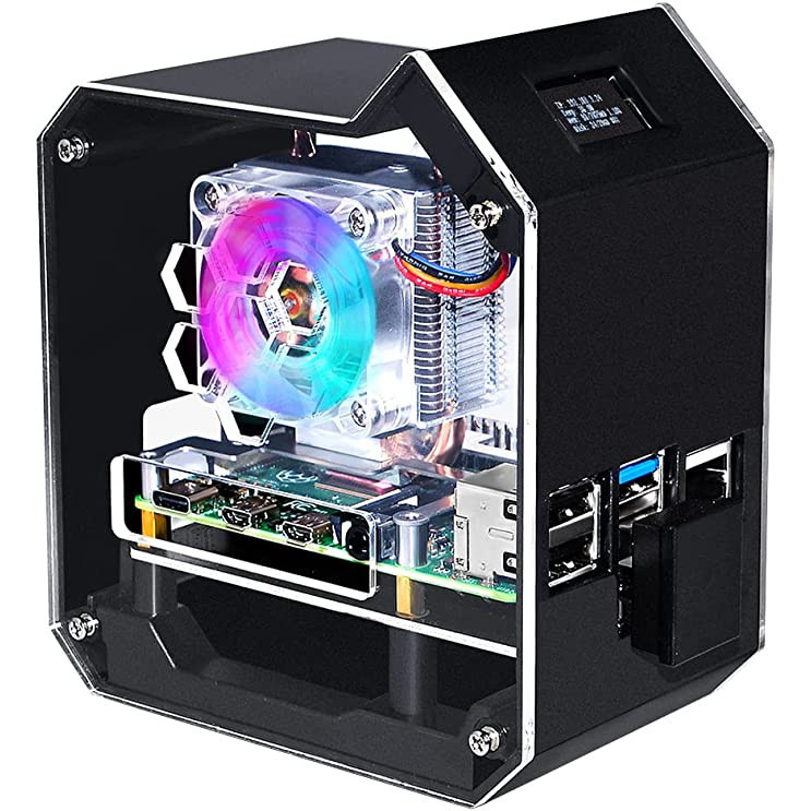 ♞52pi Raspberry Pi 4 Mini Tower NAS 套件,帶 PWM RGB 風扇的 ICE 塔式冷