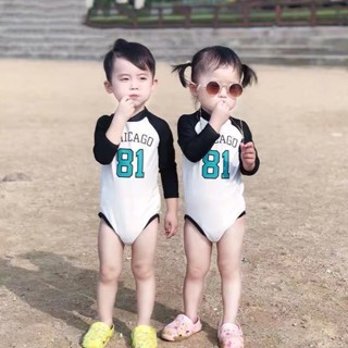 ✨小不點兒✨ 泳裝兒童 兒童連體泳衣 女童遊泳服 新款韓國兒童長袖泳衣男女通用連體泳衣81號可愛寶寶泳裝