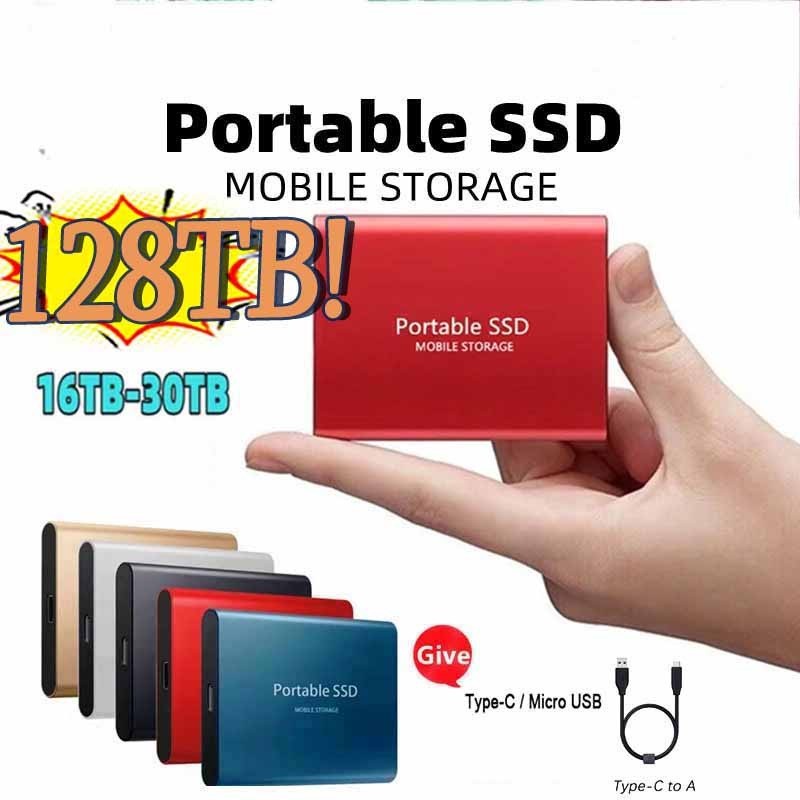 ♞,♘便攜式高速外置固態硬盤 1TB 2TB 64TB 128TB SSD 移動存儲設備 USB3.1 筆記本電腦硬盤