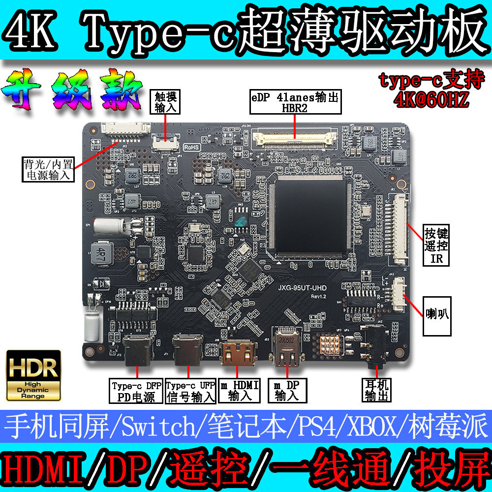 【現貨】螢幕驅動板 4K驅動板type-c一線通無線投屏DIY便攜顯示器120HZ 144HZ觸摸HDR