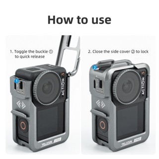 ♞Telesin DJI Action 4 鋁合金框架保護殼大疆 Action 3 配件垂直拍攝雙冷靴保護殼
