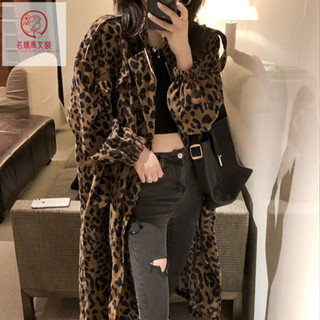 豹紋風衣女中長款 流行新款韓版寬鬆工裝外套ins潮
