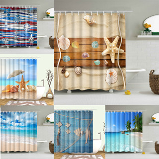 陽光沙灘波浪浴簾錨印花防水浴室家居裝飾 cortina de la ducha