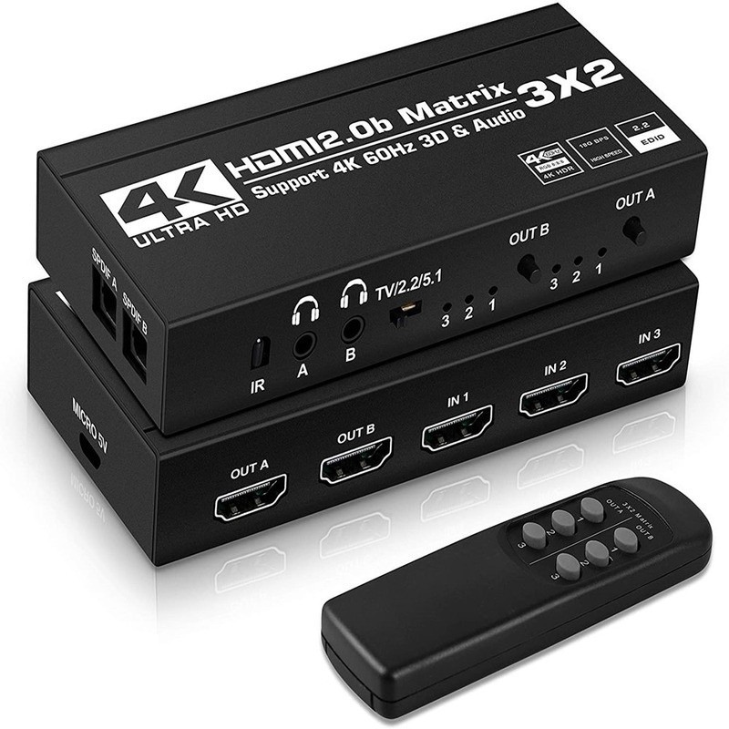 ♞,♘Hdmi 矩陣切換器分配器,帶 SPDIF 和 L/R 3.5mm HDR HDMI2.0 切換器 3x2 支持