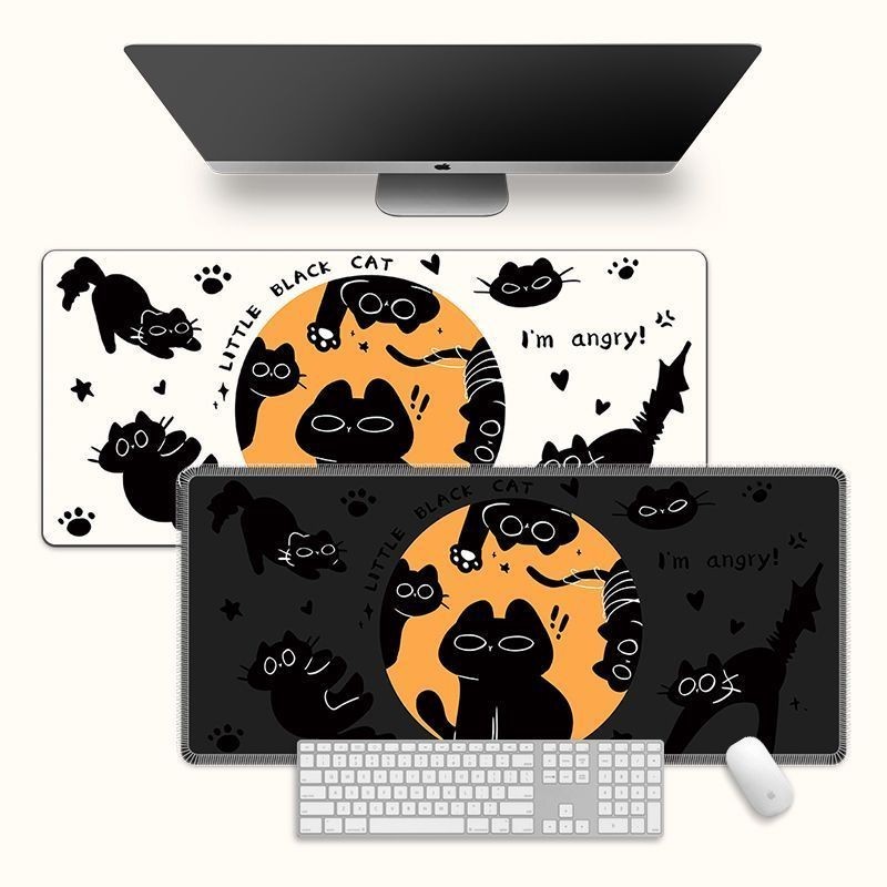 【潮流滑鼠墊】 黑色貓咪超大號滑鼠墊男生電競遊戲鍵盤墊創意辦公電腦桌面墊訂製