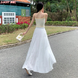 當天出貨 白色半身裙 梨型身材穿搭 白色蛋糕裙 蓬蓬蛋糕裙 大擺裙 溫柔半身裙 高腰薄款中長款學院風長裙