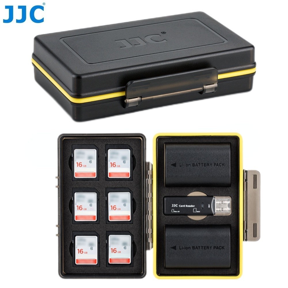 ♞JJC 3合1相機電池收納盒帶USB 3.0 高速讀卡機和SD卡槽 NP-W126S FZ100 FW50 LP-E1