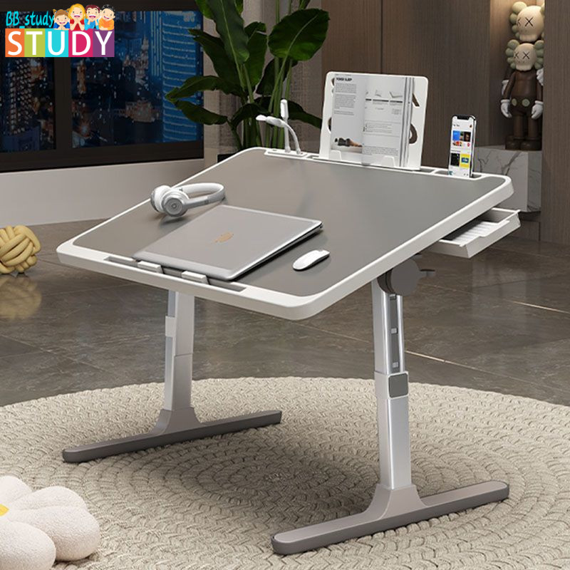 SAMEDREAM床上折疊小桌子加高可調式鋁合金升降帶抽屜USB充電書桌