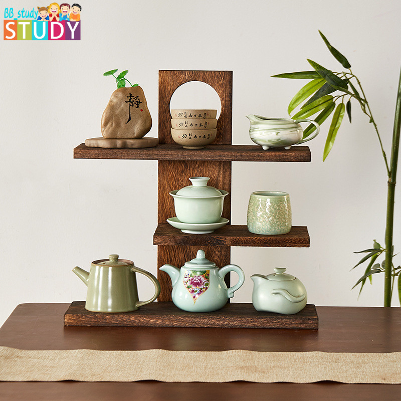 【熱銷】 桌面博古架實木中式茶具茶架置物架茶壺架多寶閣展示架擺飾茶杯