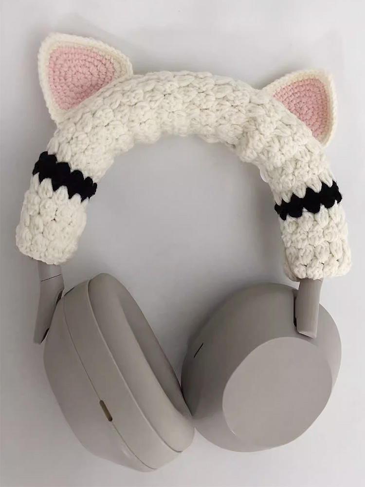 貓貓立體耳朵適用索尼XM4XM5橫樑套頭戴式耳機橫樑手工鉤織毛線保護套頭梁套全新訂製顏色耳機橫樑套蘋果APM