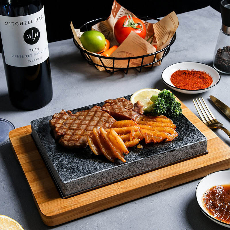 現貨秒發 創意石板套裝餐具石燒牛排盤日式韓系烤肉盤高溫岩石精品竹板木板