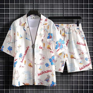 【臺灣出貨】 夏季沙灘套裝男士短袖男裝速乾衣服海邊旅行穿搭情侶夏裝薄款短褲
